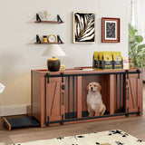 2 in 1 Dog Crate with Padded Seat Walnut 56'L Furniture Style