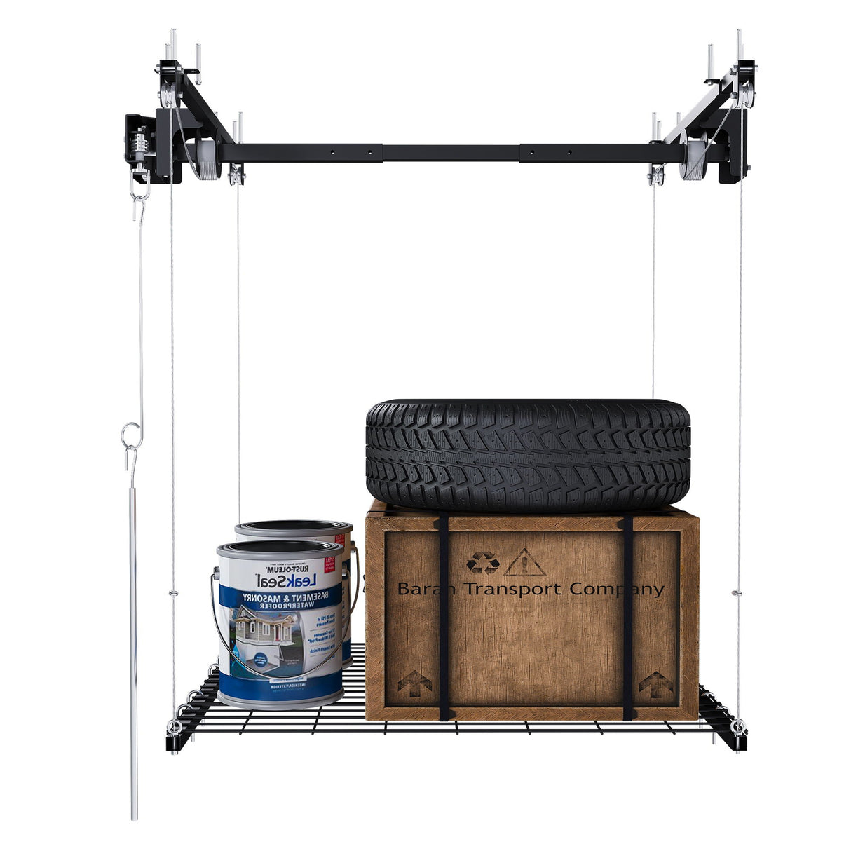 Overhead Garage Storage Rack 4 X 4 Ft for High Ceilings with Safety Lock - Black