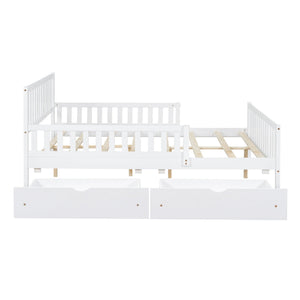 Platform Bed With Guardrails On Both Sides And 2 Storage Drawers