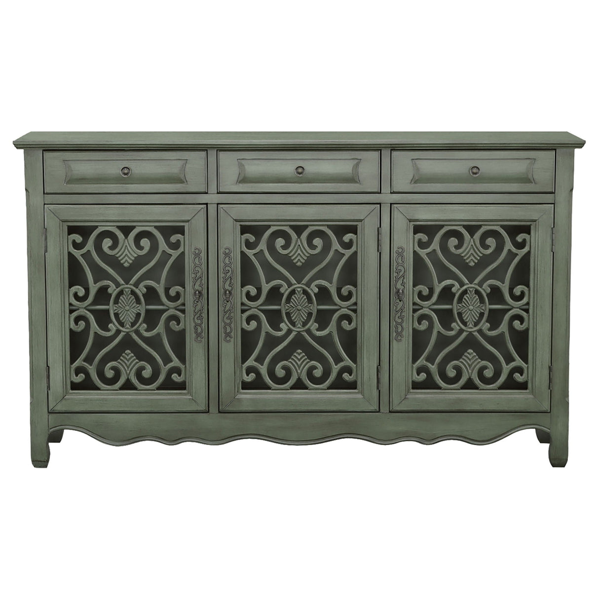 Naomi - 3 Drawer Scrollwork Accent Cabinet - Green