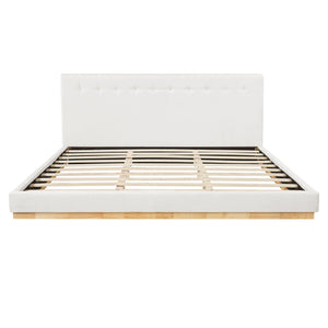 Solid Rubber Wood Platform Bed with Upholstered Headboard