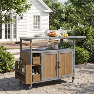 54.33" Farmhouse Rolling Outdoor Kitchen Cart