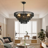 24' Rustic 5-Tier Black Hemp Rope Pendant Light Chandelier