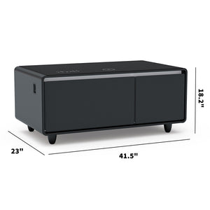 Modern Smart Coffee Table With Built-In Fridge - tooth Speaker, Wireless Charging, Touch Control Panel, USB Interface, Outlet Protection, Atmosphere Light