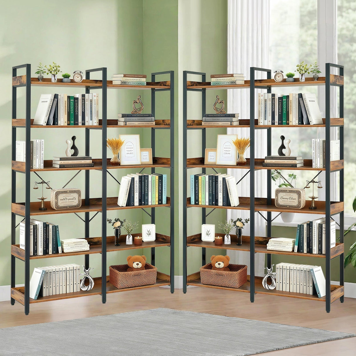 6-Tier Industrial Bookshelf With 12 Open Shelves