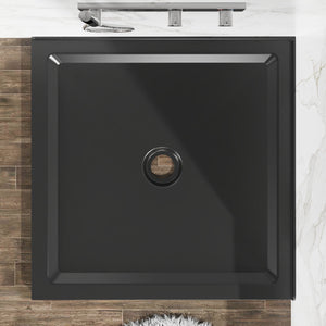 Shower Base, Anti Slip Center Drain Double Threshold - Black