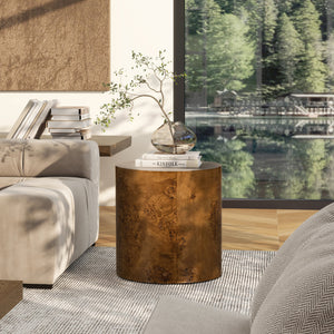 Nebula 20' Accent Oval Pillar Side Table, Medium Brown Walnut Burl Wood