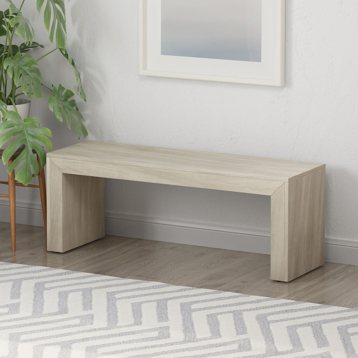 Acacia Wood Dining Bench with Farmhouse Style - Gray