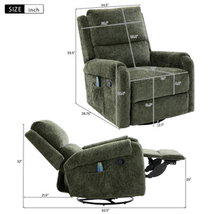 Manual Recliner Massage Chair with Swivel Rocker and 8 Massage Modes