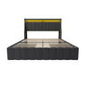 Bed With LED Lights, 4 Drawers, Winged Headboard Upholstered