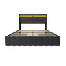 Bed With LED Lights, 4 Drawers, Winged Headboard Upholstered