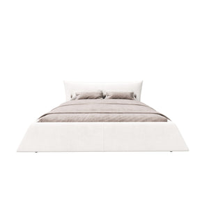 King Size Platform Bed With Special-Shaped Headboard - Cream