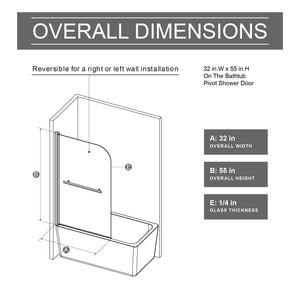 Bohemian Shower Door Bathtub With Tempered Glass And Handle - Matt Black