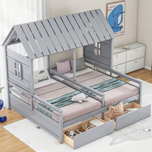 House Platform Beds With 2 Drawers, Side By Side Design
