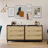 3-drawers storage cabinet rope woven drawer (set of 2), black