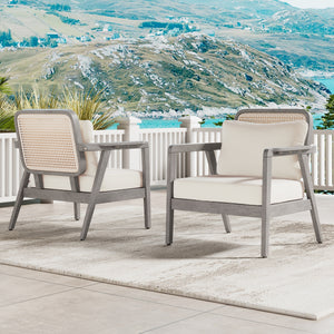 Set of 2 Outdoor Acacia Wood Patio Club Chairs with Cushions