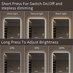 Wall Mounted Full Body Mirror With Dimming Lights Glass - Silver