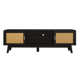 63'' Dark Rattan TV Stand with 2 Storage Cabinets and Solid Wood Legs