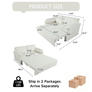 Convertible Pull Out Sofa Bed Queen Size, 3 In 1 With Side Storage