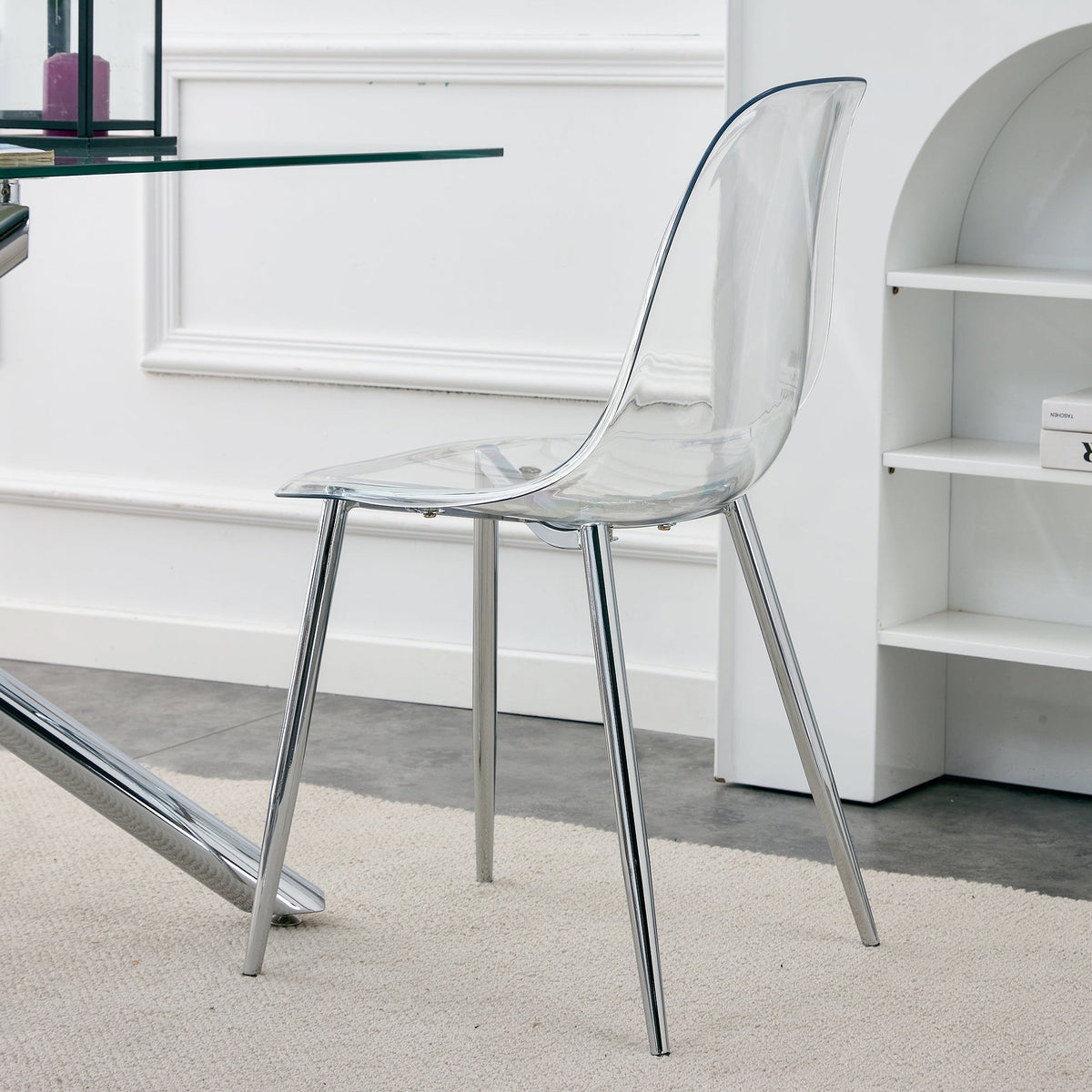 Modern Minimalist Transparent Dining Chair Set with Ergonomic PET Seat - Clear/Silver