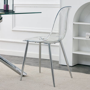 Modern Minimalist Transparent Dining Chair Set with Ergonomic PET Seat - Clear/Silver