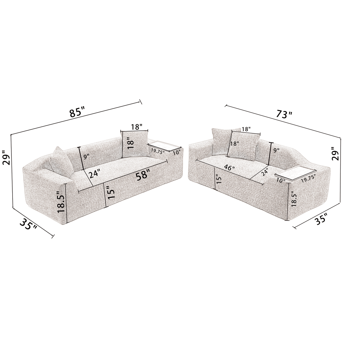 The Sophia Modern Bouclé Two-Piece Sofa Ensemble