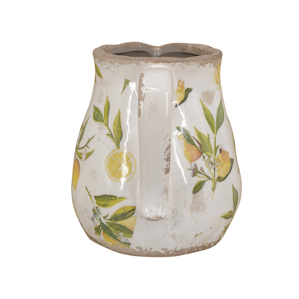Distressed White Ceramic Pitcher Vase