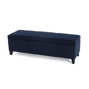 Velvet Storage Bench, Upholstered End Of Bed Storage Ottoman - Dark Blue