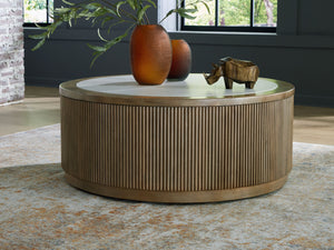 Camdill - Round Cocktail Table - Light Brown / White
