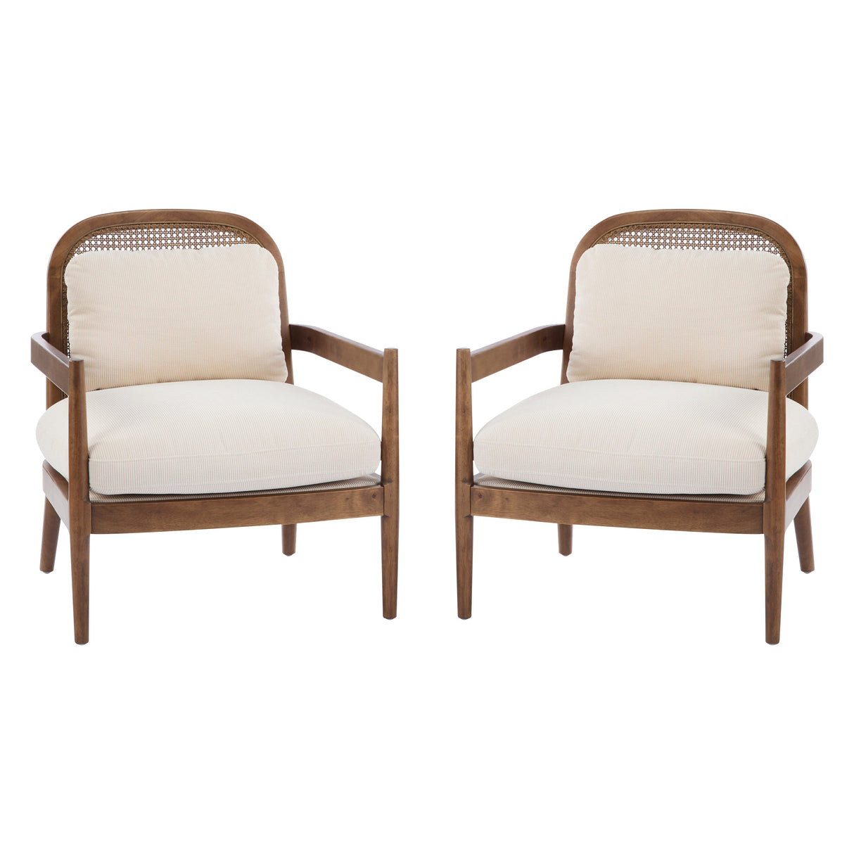 Elliston Rattan Backrest Solid Wood Accent Chair with Cushions, Set of 2