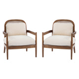 Elliston Rattan Backrest Solid Wood Accent Chair with Cushions, Set of 2