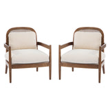 Elliston Rattan Backrest Solid Wood Accent Chair with Cushions Set of 2