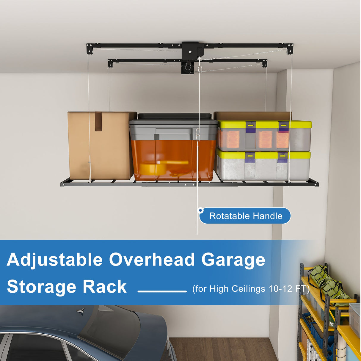 Black Overhead Garage Storage Rack 3x6 FT for High Ceilings