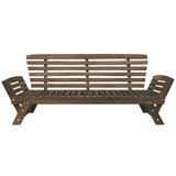 Outdoor adjustable patio wooden daybed sofa chaise lounge with cushions for small places, brown finish+gray cushion
