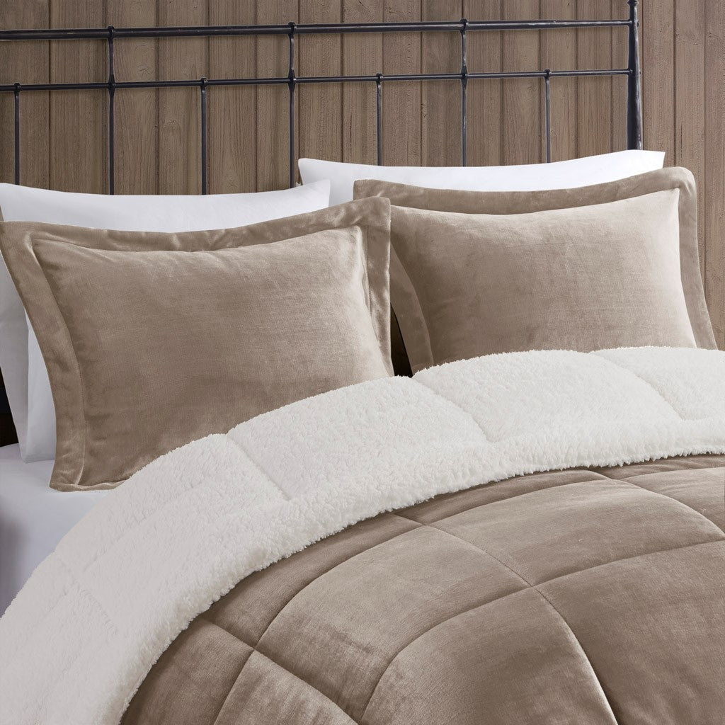 Full/Queen Plush to Sherpa Down Alternative Comforter Set