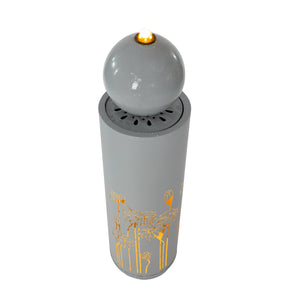 34.25'H Light Gray Metal Cutout Outdoor Water Fountain with LED Lights