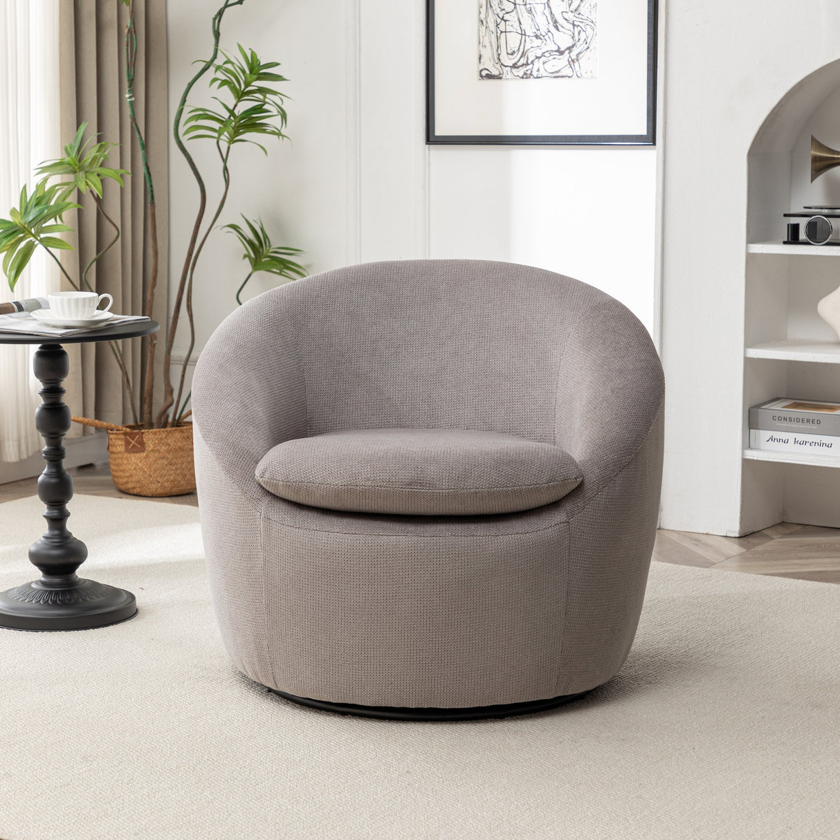 Winnie Modern Teddy Fabric Swivel Barrel Chair