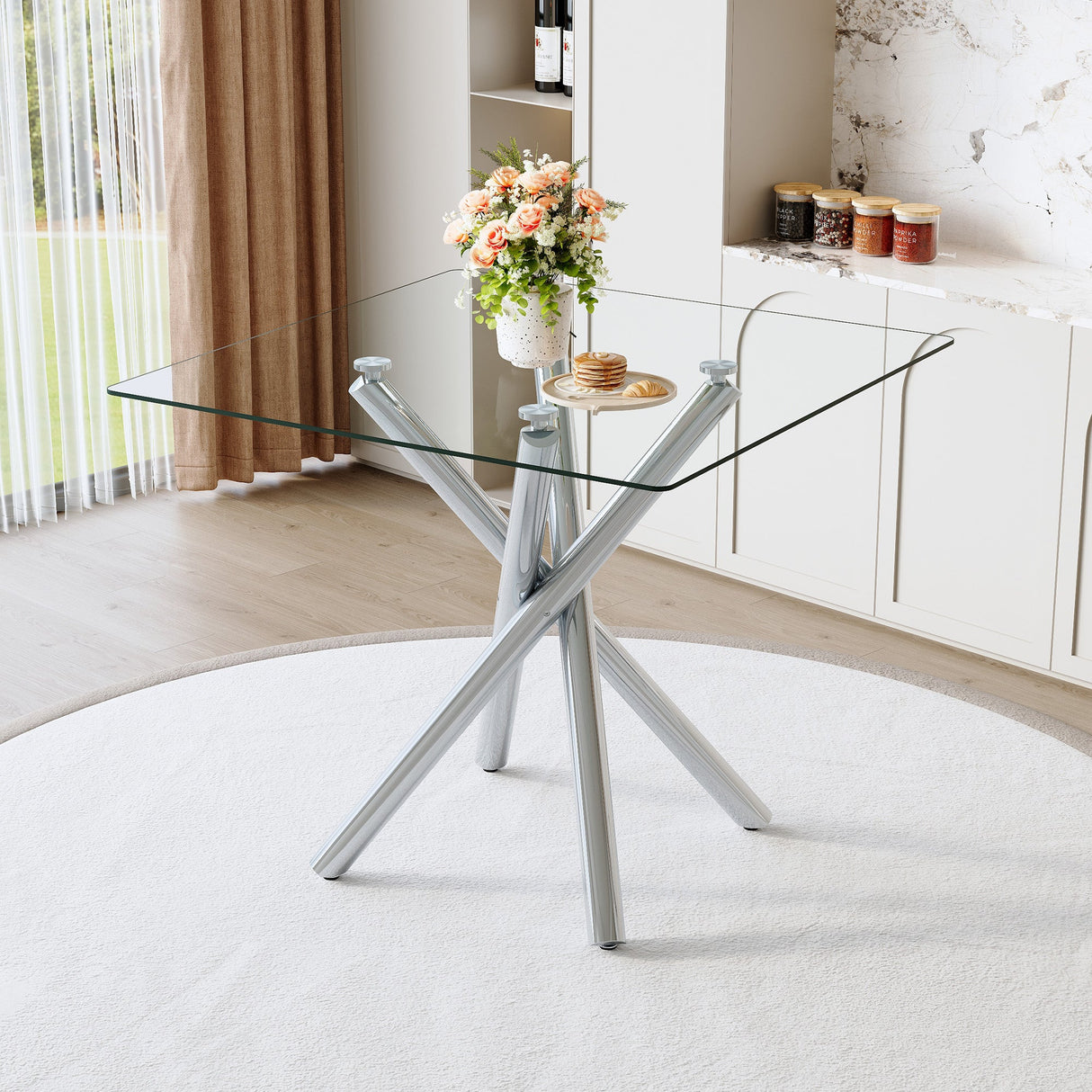 Modern Electroplated Metal Leg Bar Table with Tempered Glass Top