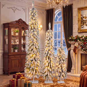 Snow Flocked Pre-Lit Pencil Christmas Tree