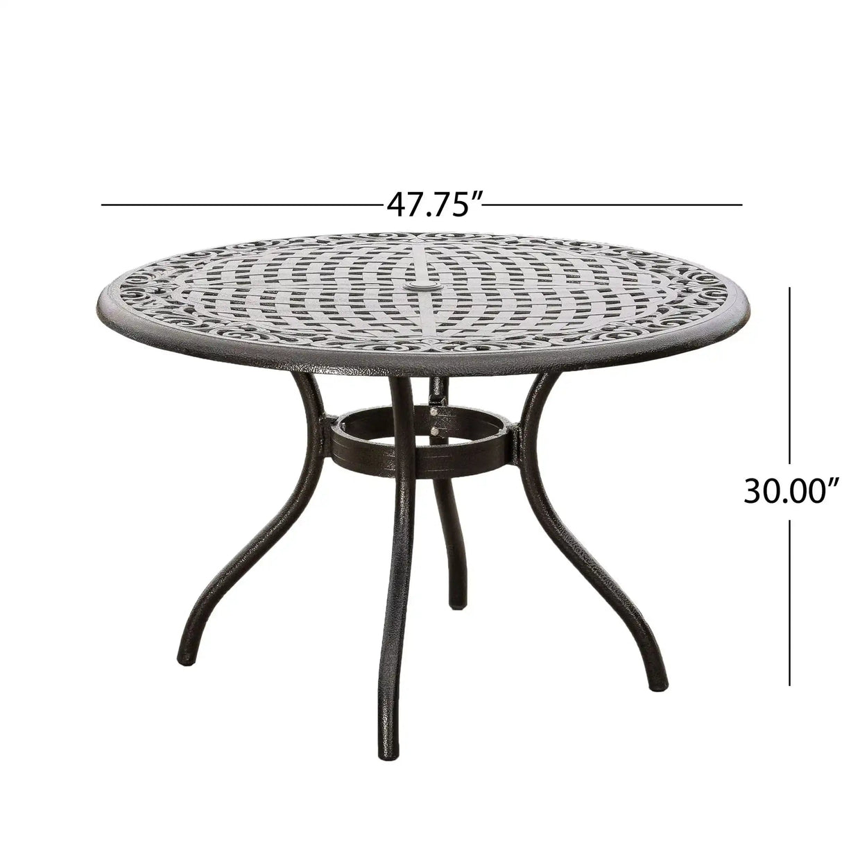 Tranquilius - Outdoor Round Dining Table With Lattice Tabletop, Umbrella Hole And Curved Legs