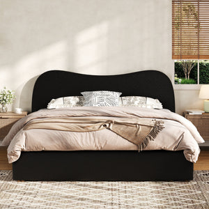 King Size Upholstered Platform Bed with Wooden Slats