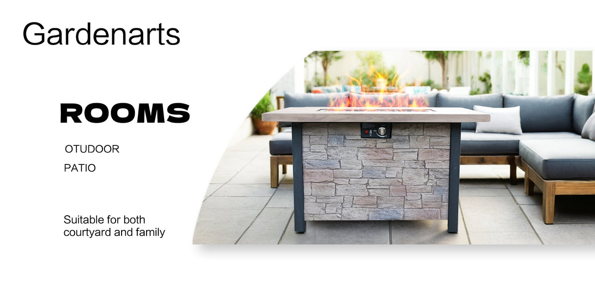 44"W x 25"H Outdoor Propane Fire Pit Table, 50,000 BTU, Cultured Stone