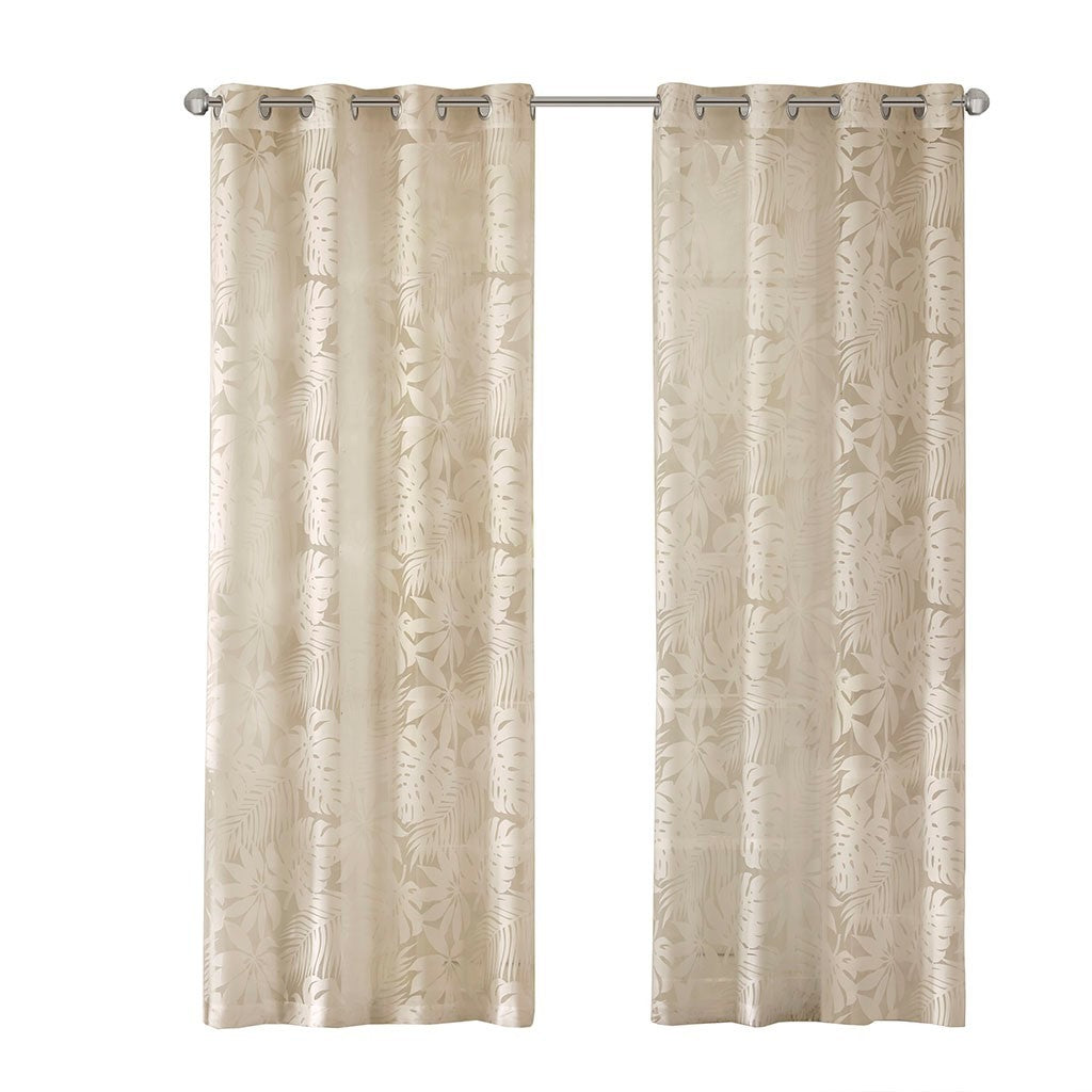 Palm leaf burnout window sheer