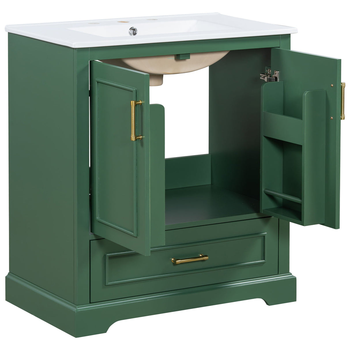 Bathroom Vanity With Sink, 1 Divided Drawer And 2 Soft Close Doors With Double Shelf