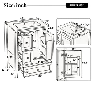 Modern Bathroom Vanity With Sink, Soft Close Drawers & Door, Storage Rack