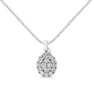 .925 Sterling Silver 1 1/2 Cttw Diamond Oval Cluster Pendant Necklace (I-J Color, I2-I3 Clarity) - 18"