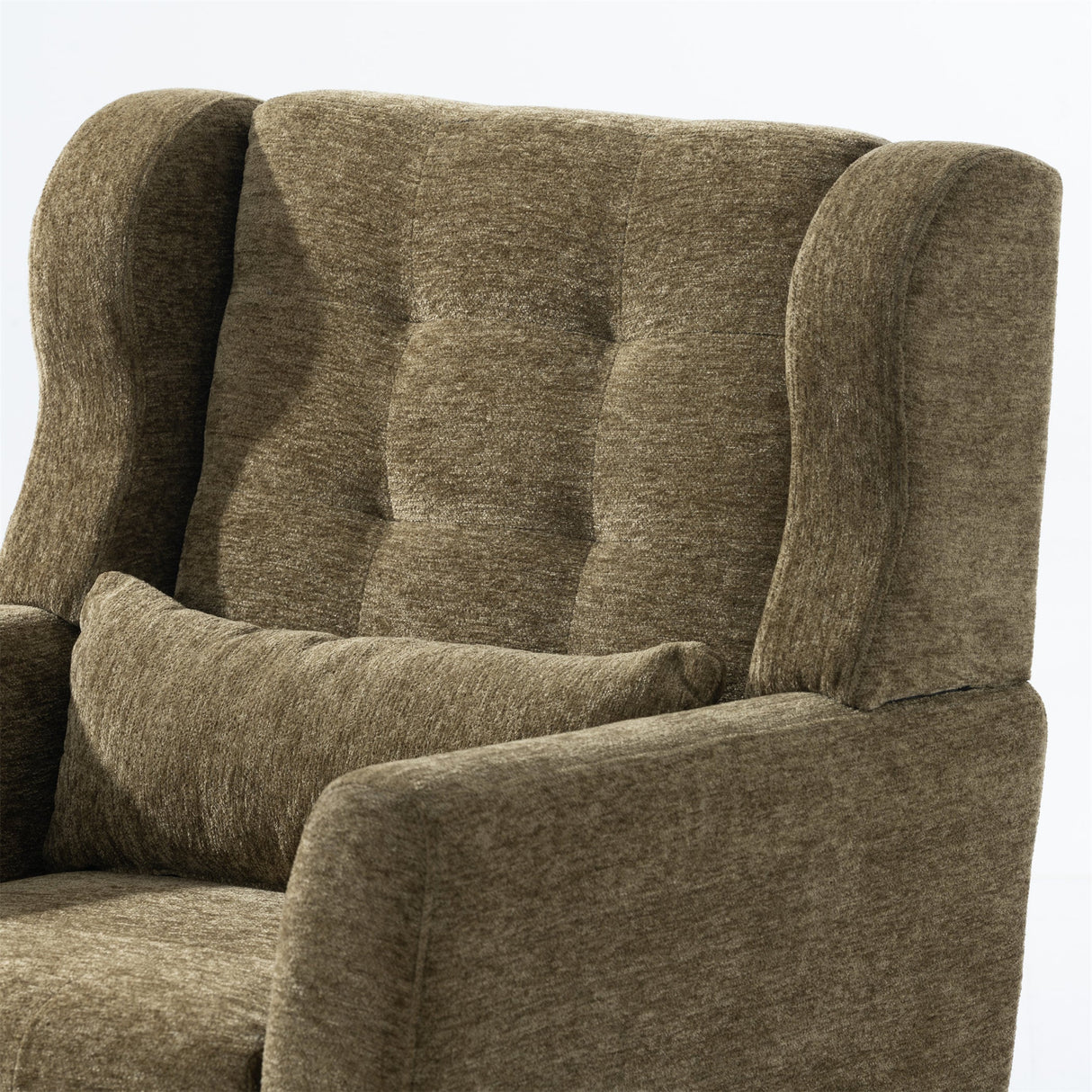 Modern Accent ChairChenille Arm Chairs for Living RoomUpholstered Modern ArmchairComfy Soft Padded Lounge Chair in Small SpaceBedroomw/PillowSolid Wood LegOlive Green