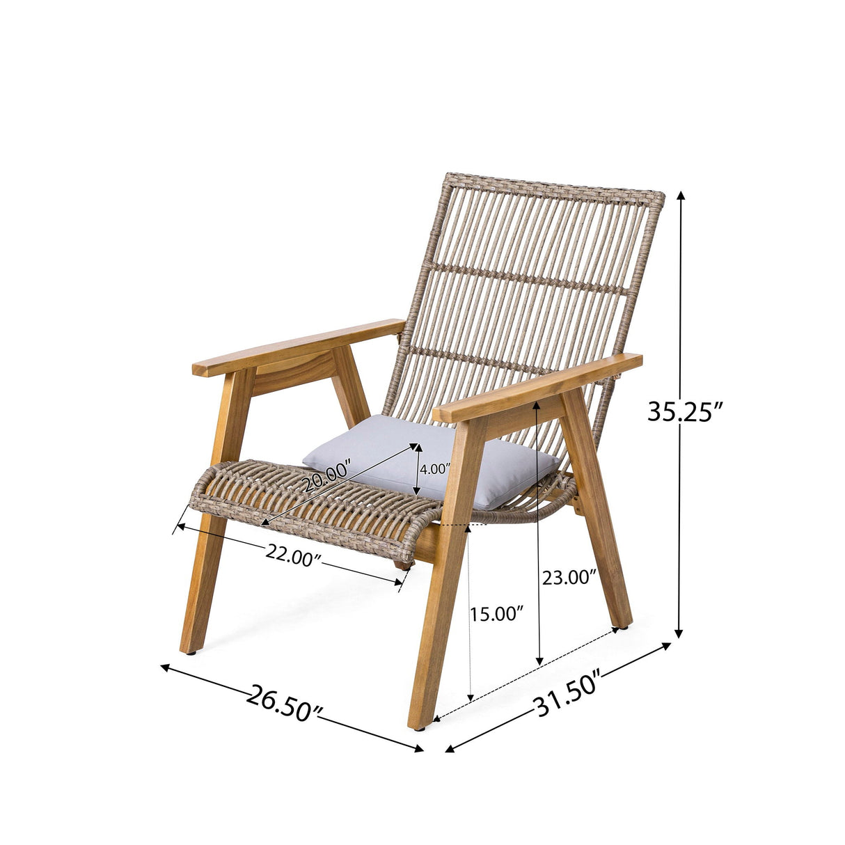 Acacia Wood Cape Woven Wicker Large Lounge Chair With Pillow (Set of 2)