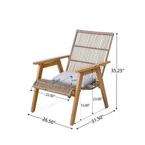 Acacia Wood Cape Woven Wicker Large Lounge Chair With Pillow (Set of 2)