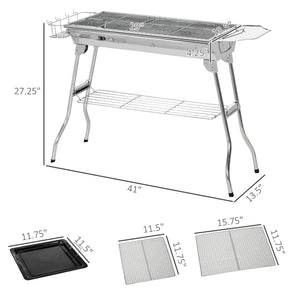 Outsunny Charcoal Grill Stainless Steel Portable Folding BBQ